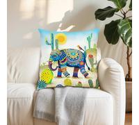 Bohemian Elephant Gifts Throw Pillow Covers, Funny Desert Animals Mandala Decorative Square Pillow Covers Linen Cushion Cover for Couch Sofa Living Room Bedroom House Warming Present