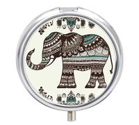 Bohemian Elephant Pattern Pill Box Medicine Pill Organizer 3 Compartment Daily Pill Case Small Pill Container Round Pill Holder Travel Pill Box Metal Pill Case for Purse Pocket