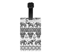 Bohemian Elephant Pattern Print Luggage Tags with Full Back Privacy Cover - Bright Suitcase Identifier for Travel, Cruise & More