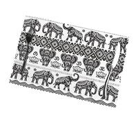Bohemian Elephant Pattern Print Premium Oil And Heat Resistant Placemats For Dining Table Set (6-Pack) - 12x18in