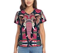 Bohemian Elephant Pattern Print Stylish Comfortable Women's Shirts -Summer Casual Short Sleeve Pullover T-Shirts, Black, M