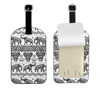 Bohemian Elephant Pattern Printed Leather Luggage Tag, Durable Baggage Identifier, Soft PU ID Label, for Business Travel