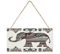Bohemian Elephant Pattern Wood Sign with Rope Door Wall Art Decorative Rectangle Hanging Wooden Plaque Customizable Welcome Signs Room Sign for Home Office Wall 9.8 X 4.9 Inch