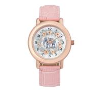 Bohemian Elephant with Mandala Women's Leather Watch Easy Reader Minimalist Wristwatch Pink Rose Gold Strap Watches