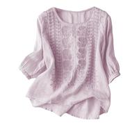 Bohemian Embroidery Cotton Linen Mexican Round Neck Tops Women's Summer Boho Shirts Hippie Peasant Half Sleeves Casual Blouses Tunic Loose T Shirt Top (1A-Purple, XXXL) (M)
