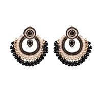 Bohemian Ethnic Chandelier Dangle Drop Earrings for Women Multicolor Crystal Pearl Beaded Tassel Indian Bollywood Jhumka Statement Dangling Hook Traditional Festival Wedding Party Jewelry, 2.04 X 1.81