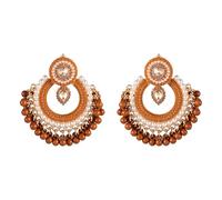 Bohemian Ethnic Chandelier Dangle Drop Earrings for Women Multicolor Crystal Pearl Beaded Tassel Indian Bollywood Jhumka Statement Dangling Hook Traditional Festival Wedding Party Jewelry, 2.04 X 1.81