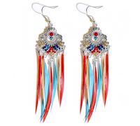 Bohemian Feather Dangling Earrings for Women Vintage Boho Zirconia Inlay Long Tassel Dangle Colour Bead Drop Pendant Earring Native American Summer Vacation Jewelry Gifts, M, Copper, No Gemstone