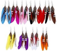 Bohemian Feather Earring 10 Pairs Faux Feather Earrings for Female Women's Boho Long Fringe Jewellery Set Ethnic Long Colorful Fringe Earring Women's Earrings Jewellery