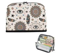Bohemian Feather Eyes Star Beige Pencil Bag Large Capacity Makeup Slim Storage Organizer for Boys Grade School Supplies cartuchera escolar para ninas