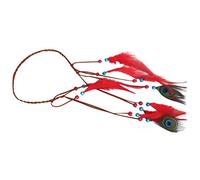 Bohemian Feather Headband Girls Lady Handmade PeacockFeather Tassel Headdress Indian Headpiece Fascinator Hippie Boho Headwear Princess Dance Party Festival Hair Accessories for Women (Red, One size)