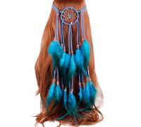 Bohemian Feather Headband Indian PeacockFeather Headpiece Feather Tassel Princess Headband Braided Beaded Hairband Indian Hippie Headdress Fascinator Festival Carnival Hair (Blue, One Size)