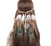 Bohemian Feather Tassel Headband Beaded Indian Accessories Gypsy Native American Tribal Costume Hat Bohemian Feather Headband Women Feather Headband Indian Feather Headband Costume