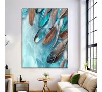 Bohemian Feathers Posters Decorative Painting Canvas Wall Art Watercolor Texture Decorative Posters, Turquoise Living Room Decor Wall Pictures 20X28In (50X70Cm)