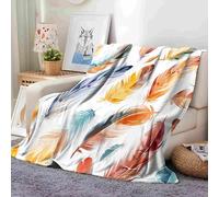 Bohemian Feathers Throw Blanket White 130x150 cm Super Soft Flannel Fleece Blanket Fluffy Warm Throw Sofa Bed Blanket Bedspread Over Bed Settee