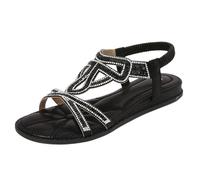 Bohemian Flat Sandals For Women, Flat Ankle Strap Sandals, Ladies Sparkly Bohemian Rhinestone Flat Beach Open Toe Slider, Ladies Wide Fit Comfortable Casual Lightweight Summer Walk Sliders