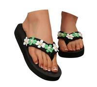 Bohemian Flip Flops For Women, Summer Lightweight Beach Slippers Comfortable Washable Walking Sliders Ladies Fashion Platform Thong Sandals Soft Yoga Mat Sole Non-Slip Shoes Slip On Footwear Getaway