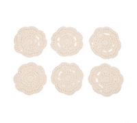 Bohemian Floral Crochet Coasters Set, Handmade Cotton Drink Mats for Coffee Table, Retro Round Placemats Protect Furniture from Heat & Moisture, Off White, 6 Pack(6PCS)
