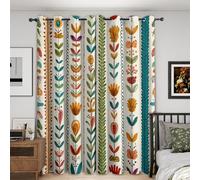 Bohemian Floral Curtains Blackout, 90x108 Inch 2 Panels - Farmhouse Flower Striped Pattern Black Out Curtains, Home Decor, 108 Drop Eyelet Window Drapes for Bedroom, Living Room A&BY154