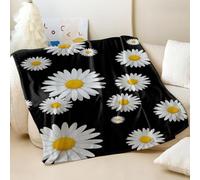 Bohemian Floral Daisy Print Flannel Blanket, Cozy Midnight Blue Throw for Sofa and Bed (05,100x150cm)