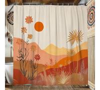 Bohemian Floral Shower Curtain, Terracotta Orange and Beige Flower Shower Curtain for Bathroom Decor, Summer Autumn Modern Rustic Waterproof Fabric Shower Curtain Set with Hooks 72x72 Inch