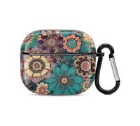 Bohemian Flower Bluetooth Earbuds Case Cover Full Body Shockproof Protection Hard Case Support Wireless Charging with Keychain Personalized Gift for AirPods 3