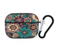 Bohemian Flower Earbuds Organizer Shockproof Protective Airpods Pro Cover with Carabiner Clip Anti Fall Carrying Earphone Case Cover for Airpods Pro 2nd Generation Black