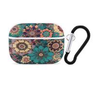 Bohemian Flower Earbuds Organizer Shockproof Protective Airpods Pro Cover with Carabiner Clip Anti Fall Carrying Earphone Case Cover for Airpods Pro 2nd Generation White