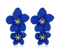 Bohemian Flower Earrings for Women Elegant Matte Double Flower Floral Layered Tiered Dangle Drop Floral Stud Earrings Boho Statement Wedding Holiday Chic Prom Jewelry Gifts, Zinc, No Gemstone