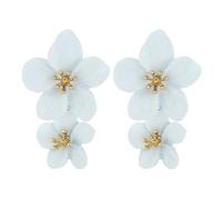 Bohemian Flower Earrings for Women Elegant Matte Double Flower Floral Layered Tiered Dangle Drop Floral Stud Earrings Boho Statement Wedding Holiday Chic Prom Jewelry Gifts, Zinc, No Gemstone