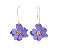 Bohemian Flower Matte Dangle Earrings Layered Floral Petal Statement Drop Dangle Earrings for Women Chic Jewelry Gifts (Purple)