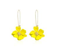 Bohemian Flower Matte Dangle Earrings Layered Floral Petal Statement Drop Dangle Earrings for Women Chic Jewelry Gifts (Yellow)
