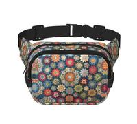 Bohemian Flower Print Fashion Waist Packs Square Layer Waist Bag Black Belt Bag with Adjustable Strap, Black, One Size