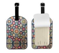 Bohemian Flower Printed PU Leather Bag Tag, Personalized Baggage Label, Privacy Flap ID Shield, for Vacation