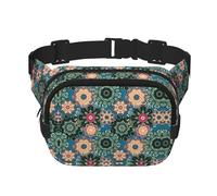 Bohemian Flower Square Double Layer Waist Bag Belt Fanny Pack Purse with Adjustable Strap, Running, Travel, Hiking