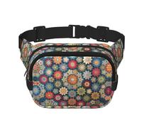 Bohemian Flower Square Double-Layer Waist Bag Mini Adjustable Waist Belt Bag Exercise Running Travel Hiking, Black, One Size