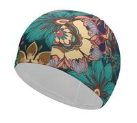 Bohemian Flower Swim Cap Unisex Adult Swimming Cap Non Slip Pool Hat Comfortable Durable Easy to Put On and Off Waterproof Swim Hat Keep Hair Dry