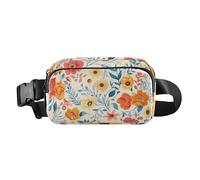 Bohemian Flowers Fashionable Waist Bag Fanny Pack for Women Men Teens Waterproof Sling Bag Travel Accessory with Adjustable Strap for Travel Gym Work