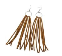 Bohemian Fringe Leather Earrings Western Leather Tassel Earrings Geometric Boho Handmade Statement Dangel Earrings, Leather, No Gemstone