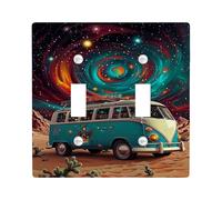 Bohemian Galaxy Light Switch Cover Plates/Outlet Covers, Vibrant Turquoise Retro Van for Room Decor, Thermoplastic Wall Plates, Standard Size Double Toggle