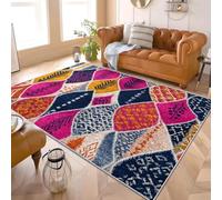 Bohemian Geometric Patchwork Pattern Flannel Rug for Living Room & Bedroom Soft Fluffy Carpet Purple Non-Slip, Machine Washable, Kids Area Rug Mat for Playroom & Floor Protector 60x90 cm