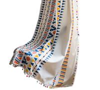 Bohemian Geometric Pattern Print Window Curtain with Colorful Pompoms Rod Pocket Cotton Linen Room Darkening Drape Panel
