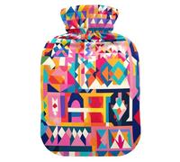 Bohemian Geometric Shape Rich Color hot Bottle Water Bag with Soft Cover, 2L hot Compress Bag for Pain Relief