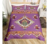 Bohemian Geometry Bedding Set Aztec Indian Tribe Duvet Cover Double Size Kids Retro Ethnic Style Comforter Cover Brown Purple Men Women Room Decor with 2 Pillowcases(No Comforter)