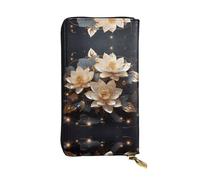 Bohemian Golden Lotus Patterned Leather Long Wallet (7.5 * 4.1 inches) | Extra Large Multi-Function Compartment | Great Gift