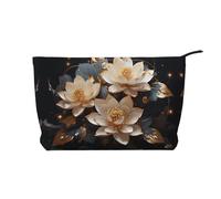 Bohemian Golden Lotus Printed Corduroy Cosmetic Bag, Large Capacity Waterproof Travel toiletries Storage Bag