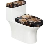 Bohemian Golden Lotus Toilet Lid Cover Set - Elastic Smooth Polyester Material Dustproof and Easy to Clean Durable