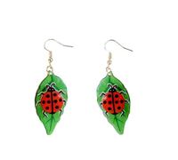 Bohemian Green Leaf Ladybug Dangle Drop Earrings for Women Creative Cute Acrylic Red Bug Ladybird Insect Dangling Hook Lightweight Trendy Summer Vcation Jewelry Gifts