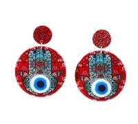 Bohemian Hamsa Hand of Fatima Dangle Earrings for Women Acrylic Blue Big Evil Eye Statement Drop Dangling Stud Lightweight Boho Round Shaped Colorful Printing Earring Lucky Protection Jewelry Gifts