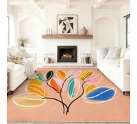 Bohemian Hand Drawn Living Room Area rug 80 x 150 cm, Multicoloured | Machine Washable Non-Slip Short Pile Rug, Minimalist Botanical Leaves Carpet for Bedroom Dining Room Home Office